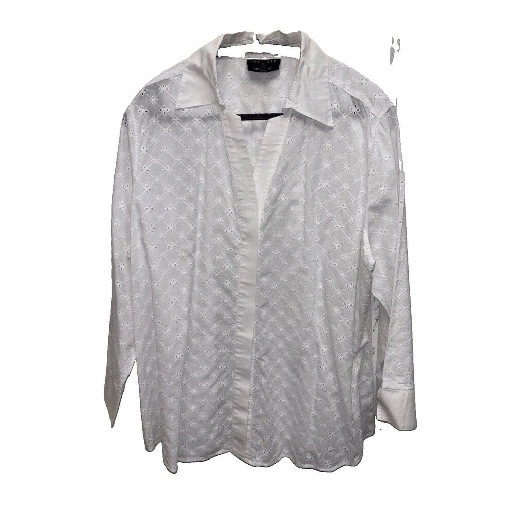 Foxcroft White Eyelet Button-Front Blouse